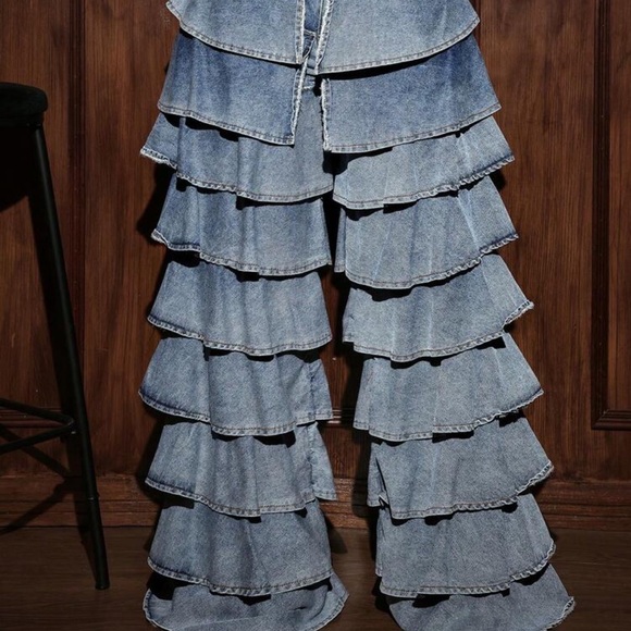 SHEIN Denim - SHEIN Blue Layered Flare Jeans